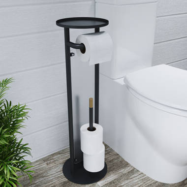 Holz WC Eisl Standgarnitur Toilettenpapierhalter Toilettenbürste Bambus Garnitur Papier mit WC Halterung,