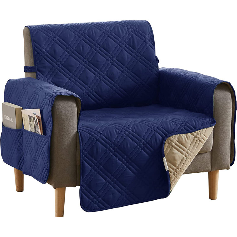 Housse pour chaise réversible en polytétrafluoroéthylène Newfield, bleu marine et brun clair, Bleu marine / brun clair