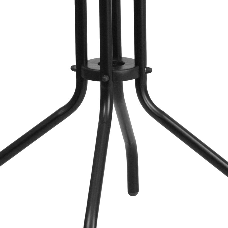 Table ronde en métal en verre trempé de 23,75 po avec plateau à conception ondulée lisse Amlie, Transparent / noir