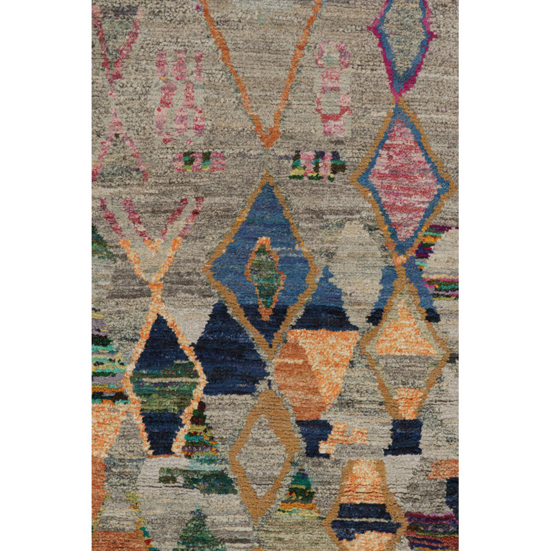 Moroccan Hand Knotted Geometric Area Rug, Rectangle 8' x 10'
