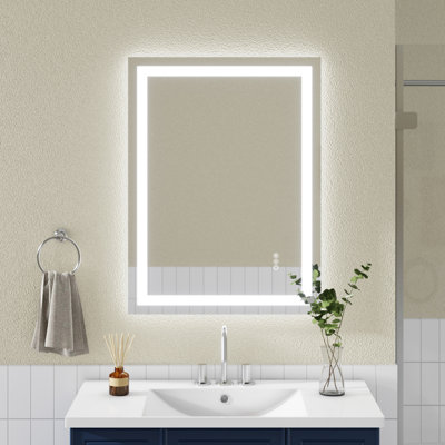 24X32" Modern Mirror, Dual Led Lighting, 3 Color Temperatures, Flicker- Brightness Adjustment, Built-In , Flexible Installation, Ul Driver, Plug And Accessories, Smart Memory Recall Tempered Glass