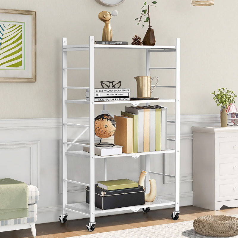 Storage Shelves With 20 Hooks, 4-Tier Collapsible Organization Storage Rack Bookshelf Folding Pantry Shelves Cube Shelf Wire Shelving Holds 352 Ibs For Garage Kitchen Room