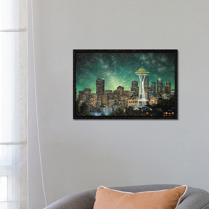 Green Seattle 1 Piece Wall Art on Canvas, 66.04 cm H x 45.72 cm W, Black Framed