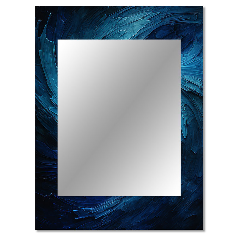Blue Swirl Wave Spiral I - Abstract Spirals Decorative Wall Mirror, Modern Mirror, Printed Metal Art, 40" x 30"