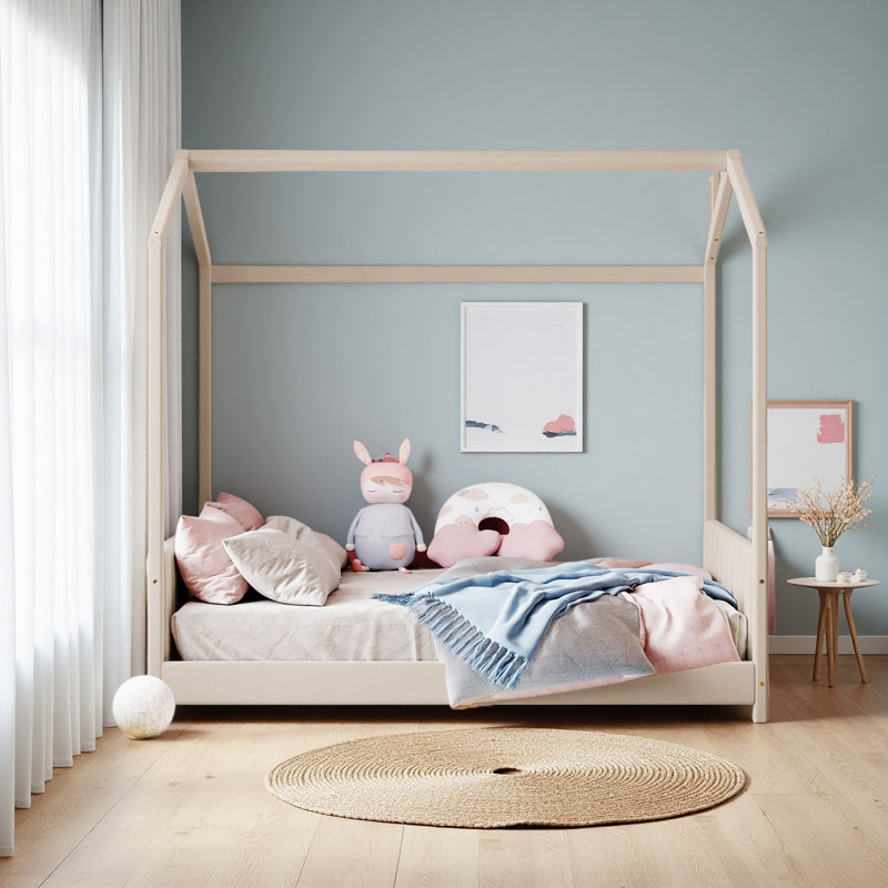 Lit en bois Velvet House, Beige, Full