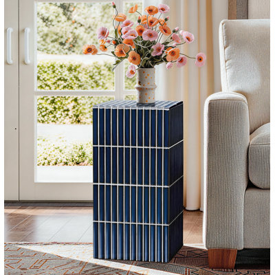 Claverton Modern Grid-Tiled Navy Blue Accent Table