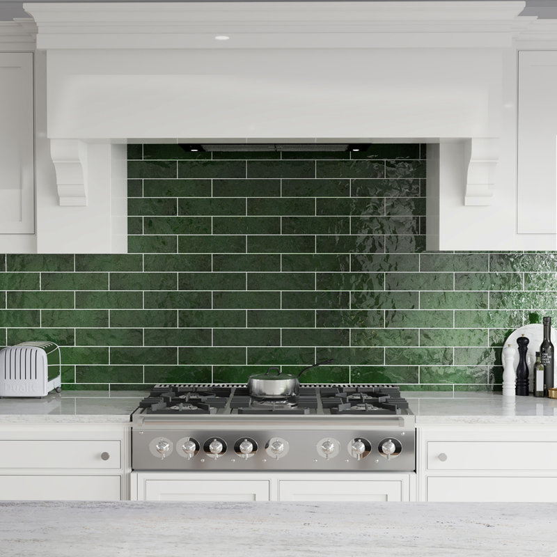 Viva Antic 3" x 12" Ceramic Subway Tile, Green