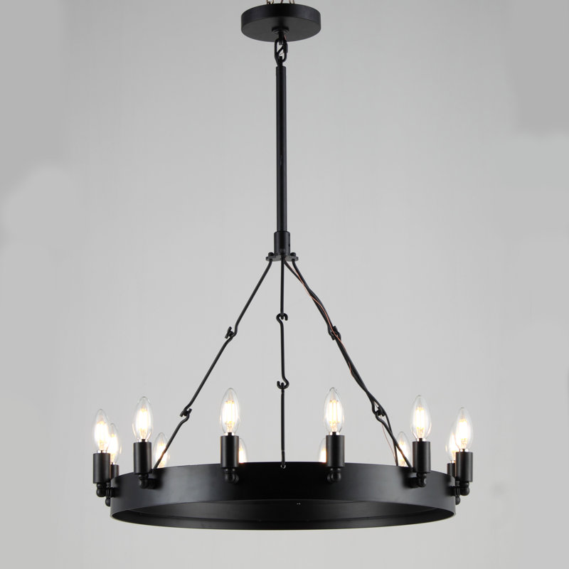Lustre de roue de wagon avec accents en fer forgé 12 lumières unique Preisser