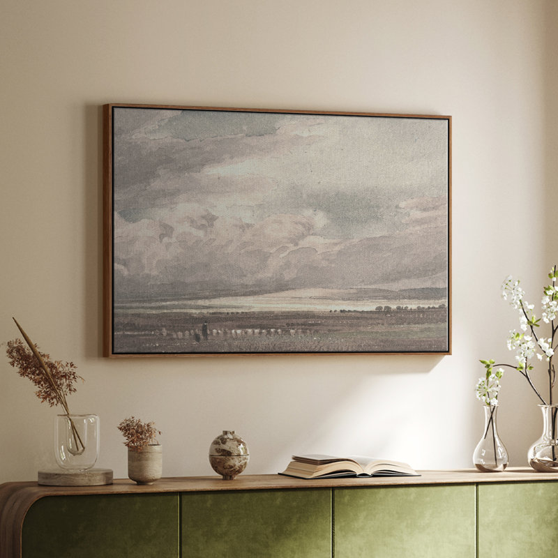 Paysage rétro - Mvii, Toile encadrée noyer flottant, H 17 po x l 25 po x P 2 po