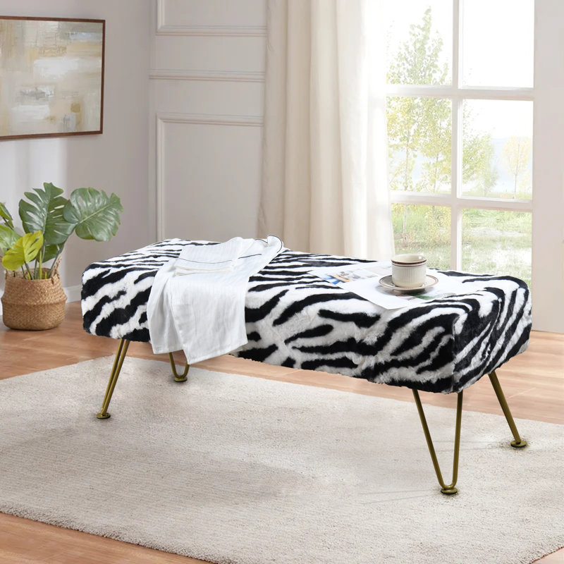 Banc rembourré Jesseca, H 17 po x l 46 po x P 16 po, Zèbre, Noir