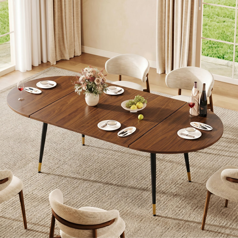 47"-78" Modern Extendable Oval Dining Table with Metal Legs, 2 Leaves, Seats 6-10