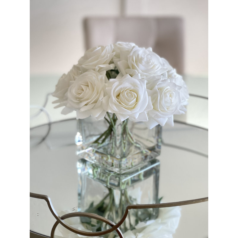 Centre de table artificiel Real Touch Rose, Blanc