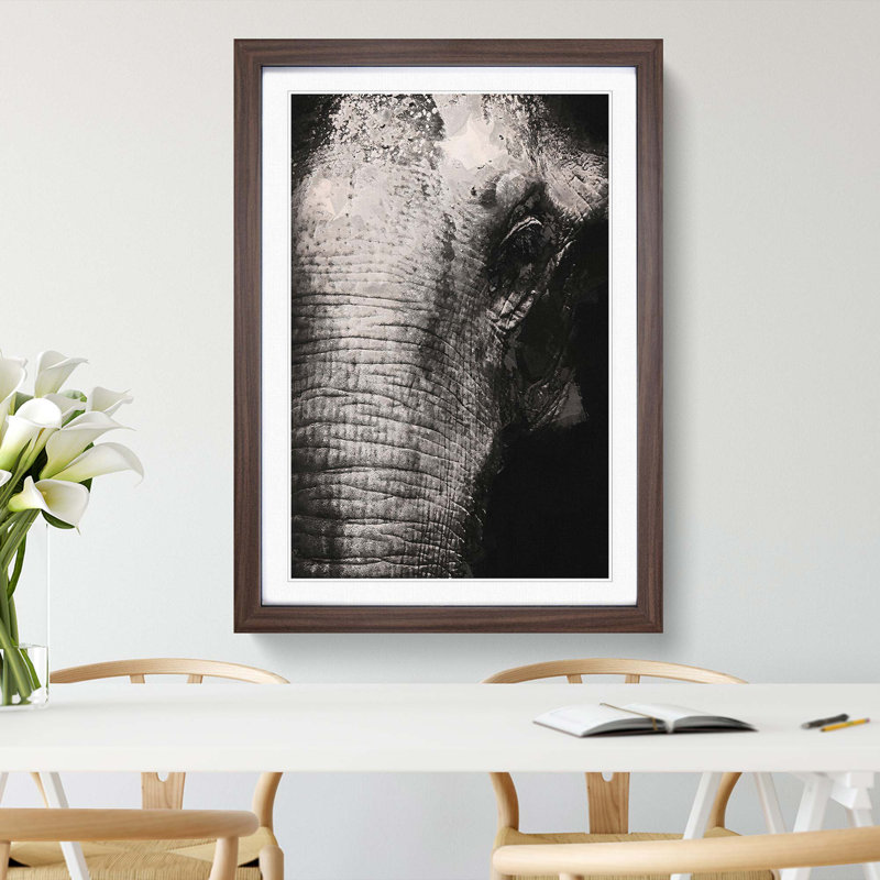 Mighty Elephant in the Shadows - Picture Frame Graphic Art Print, 36cm H x 27cm W x 2cm D, Walnut Framed