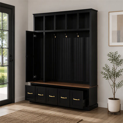 Arbre d'entrée avec porte-manteaux, banc à chaussures et armoire de rangement
