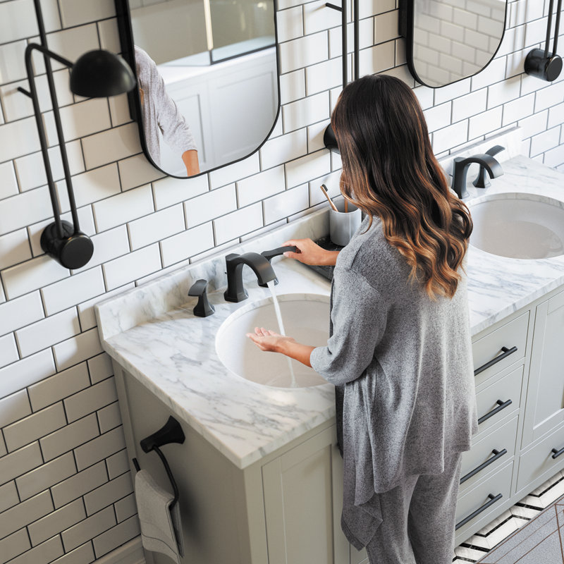 Locarno Widespread Bathroom Faucet with Drain Assembly, Matte Black
