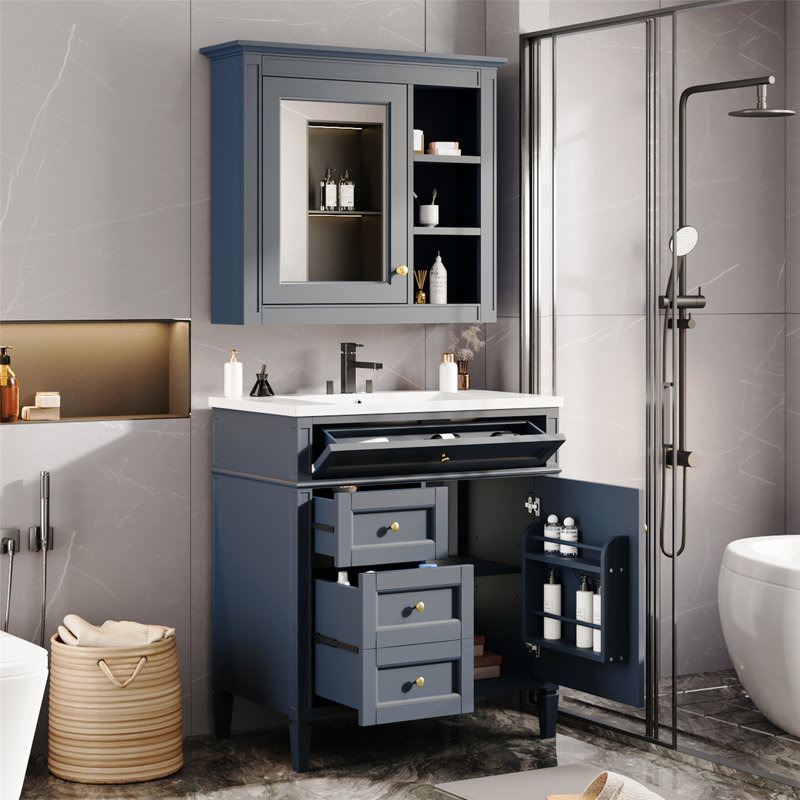 Ensemble de meuble-lavabo simple avec lavabo supérieur, ensemble de meuble-lavabo autoportant avec armoire-miroir pour salle de bain