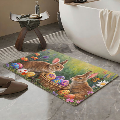 Easter Bunny Floral 20 x 32 In Bath Rug for Bathroom Bedroom Multicolor