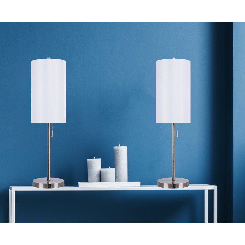  Kelci 32" Brushed Nickel Metal Buffet Table Lamp Set with USB, White, Brushed Nickel