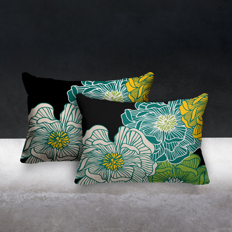 Floral Outdoor Reversible Throw Pillow, Emerald