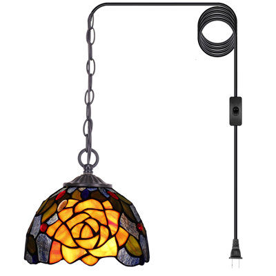 Petite lampe suspendue Tiffany en verre coloré de style rose jaune mauve