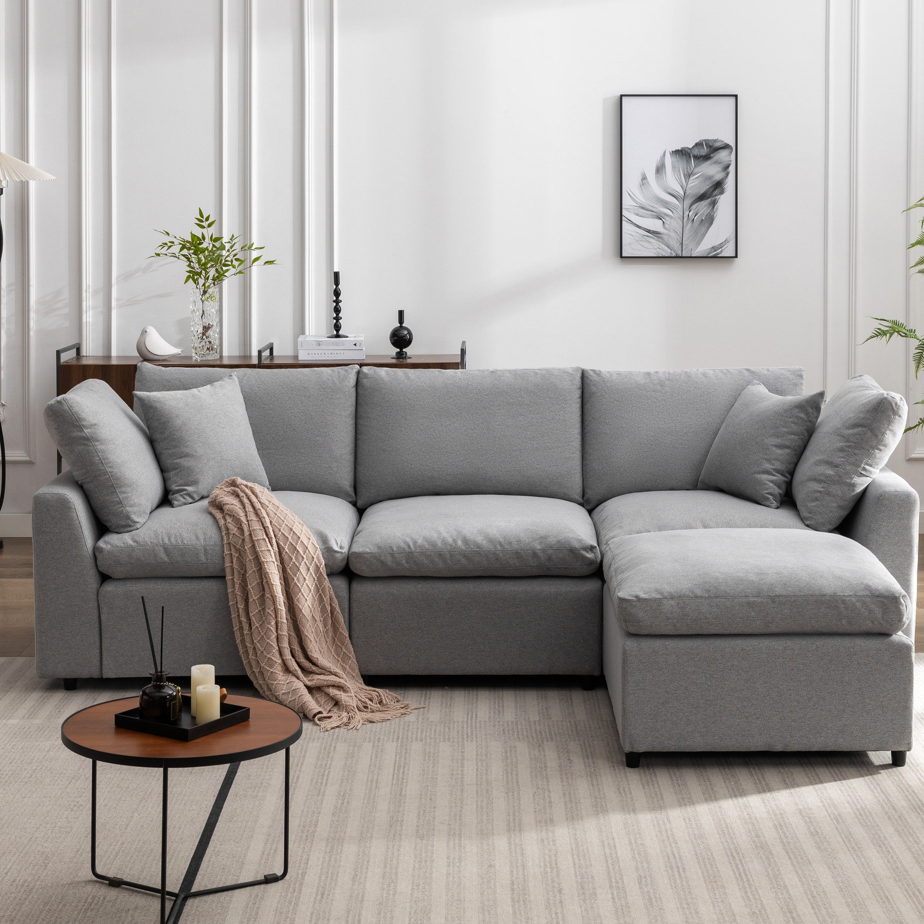 Latitude Run® Modular Upholstery Couch, L Shape With Reversible Chaise ...
