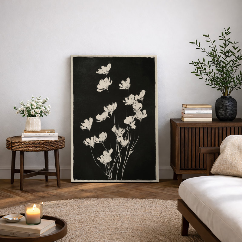 Silhouette botanique noire et blanche, chambre à coucher minimaliste, impression sur toile encadrée, Toile tendue