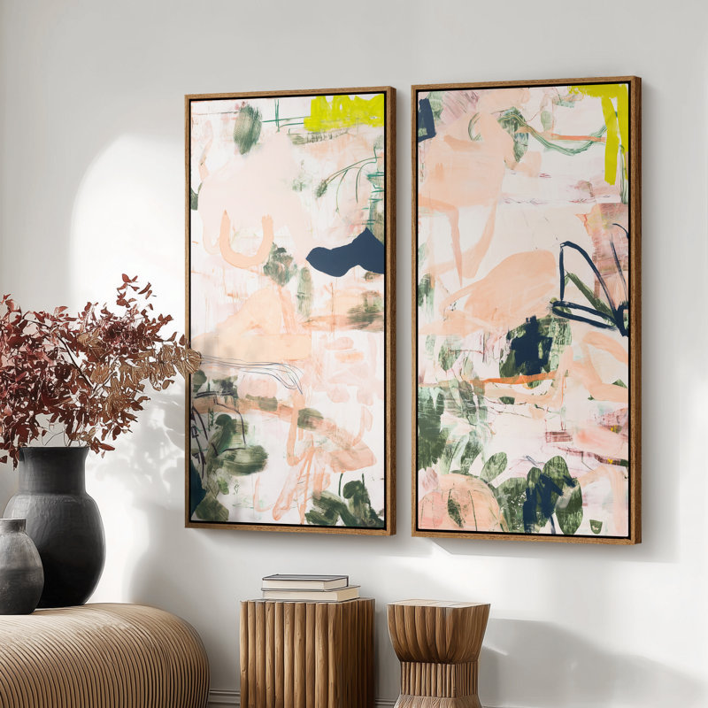 Art mural moderne abstrait coloré pour entrée - ensemble de 2, reproduction d'art encadrée sur toile 60 po x 20 po x 2, 60 po x 30 po x 2