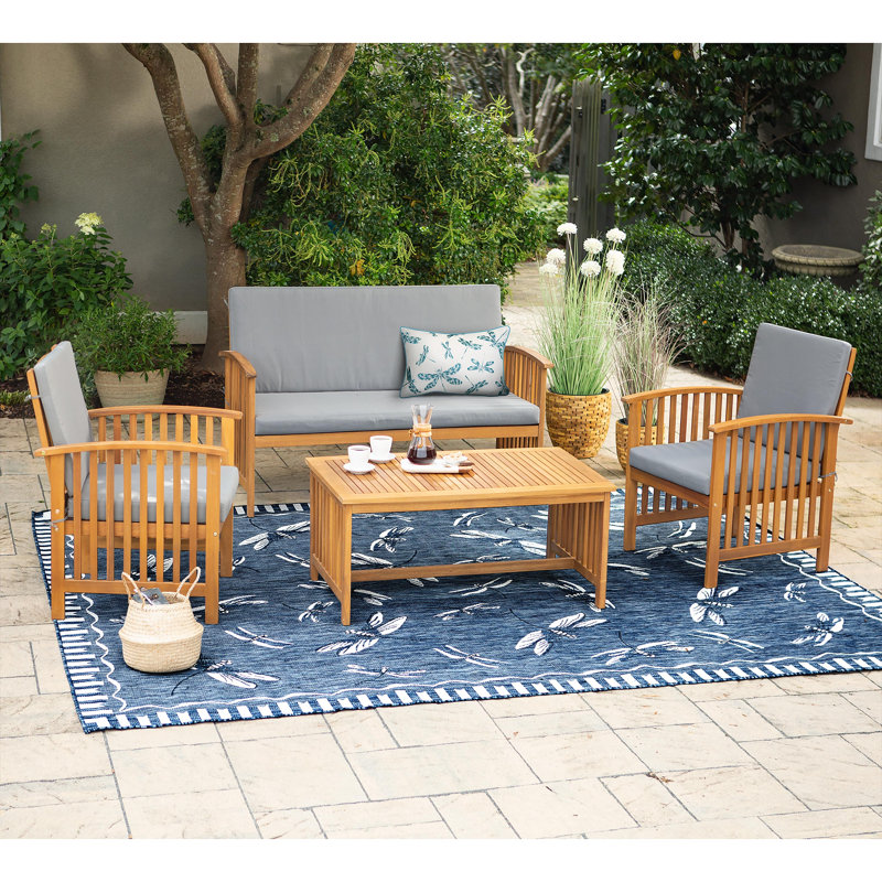 Banc de café en acacia avec coussin, couleur naturelle