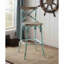 Tabouret de bar antique avec dossier en croix turquoise et chêne antique