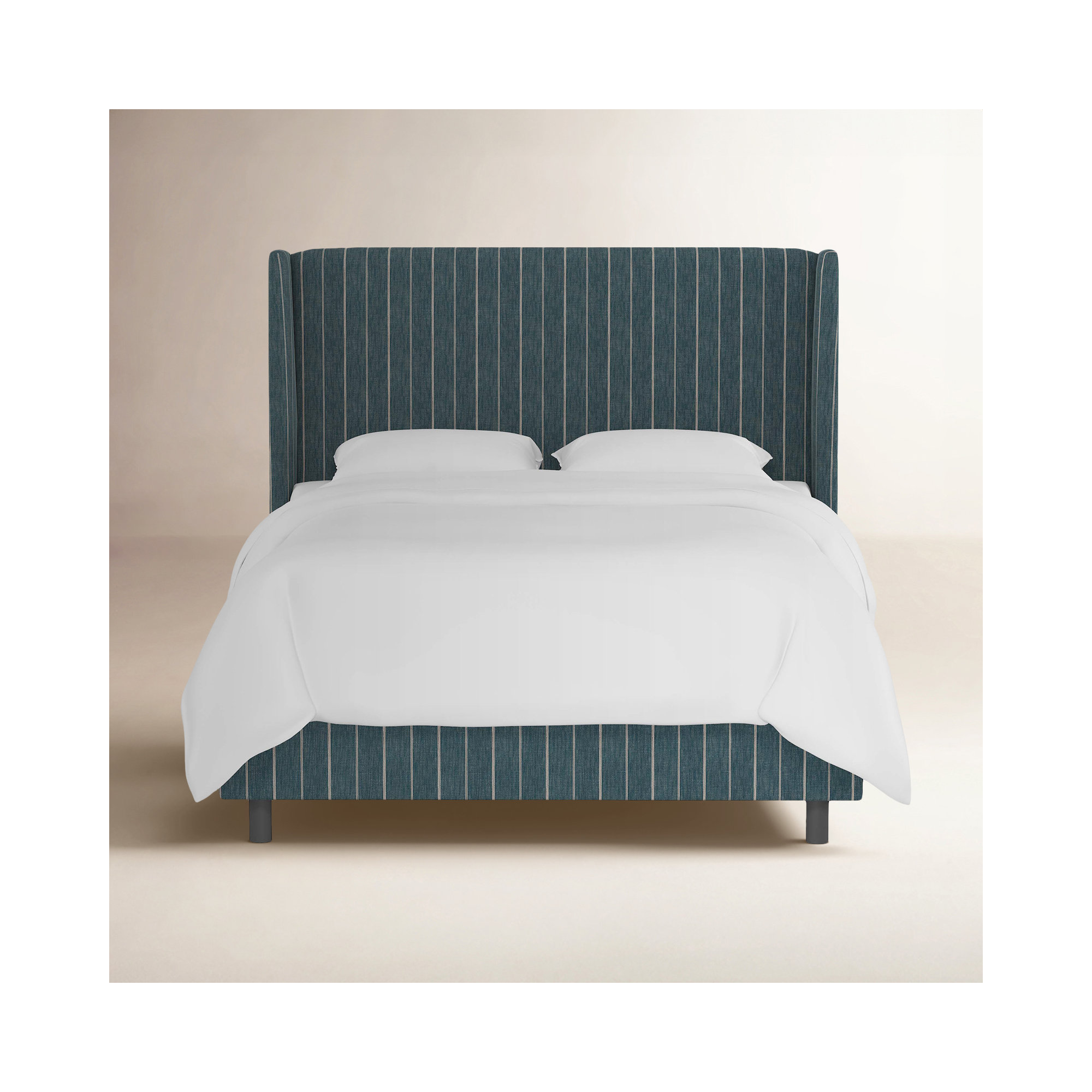 Tilly Upholstered Wingback Bed, Fritz Indigo Stripe, King