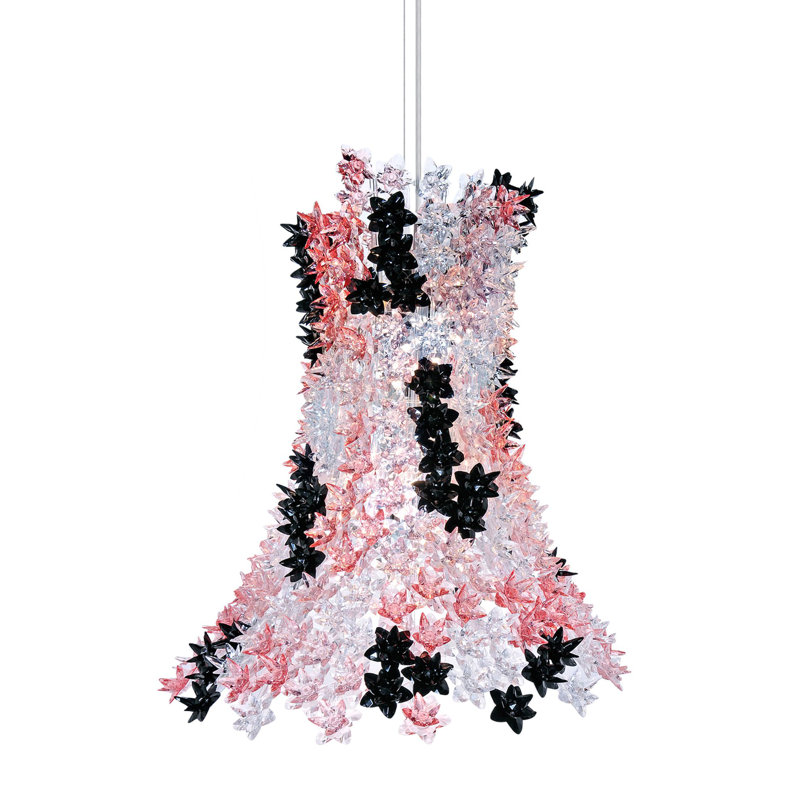 Bloom 9 - Light LED Chandelier, Transparent Pink/Black, Black
