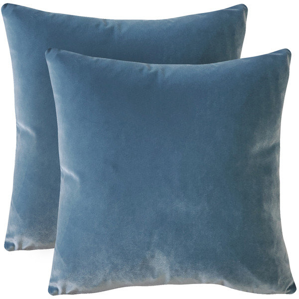 Housses de coussin en velours doux Francesca, ensemble de 2 housses de coussin, carré carré de 20 x 20 pouces pour canapé, bleu orageux