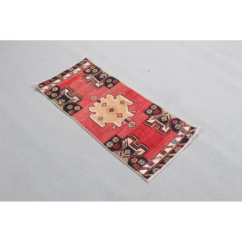 Petit tapis turc rétro en laine Anatolian rose idéal pour les tapis de voiture