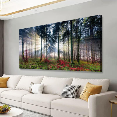 Nature Landscape Sunrise Tree Canvas Wall Art - 24X48 Inches Wall Decoration For Living Room Forest Picture Artwork Painting Prints Of Trees For Bedroom And Home Décor