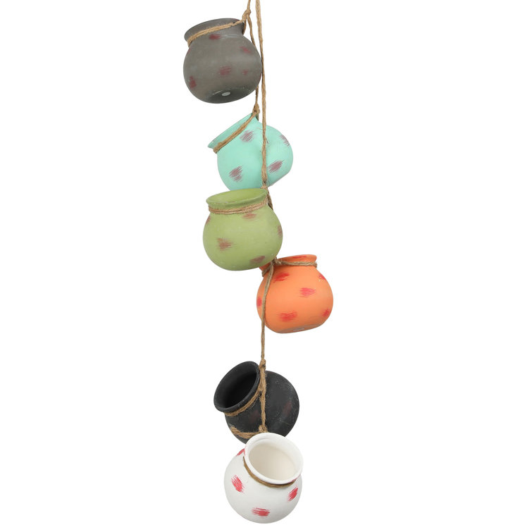Dangling Southwest Desert Color Ceramic 4 Pot Set, Wall or Ceiling Mou