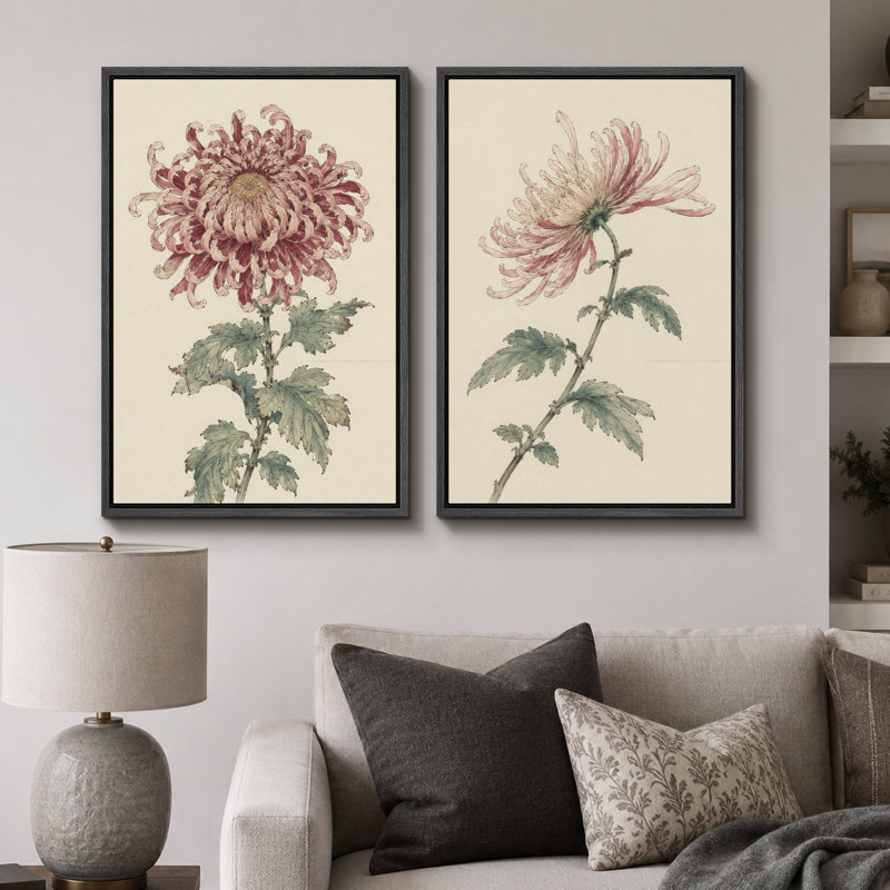 Œuvre botanique rétro, art de chambre à coucher, impression sur estampe numérique sur toile encadrée, 2 pièces, Cadre noir
