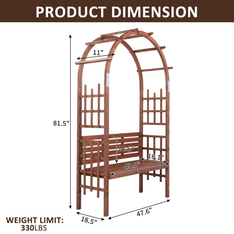 117cm W x 46cm D Solid Wood Arbour in Brown