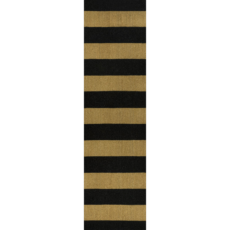 Sutton Modern Coastal Striped Coir Natural/Black Indoor/Outdoor Doormat, 36" W x 72" L