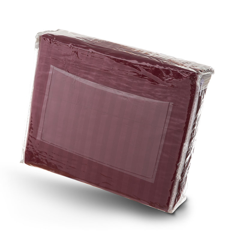 100% Cotton Sateen Striped Sheet Set, Queen Sheet Set + 2 Pillowcases, Burgundy