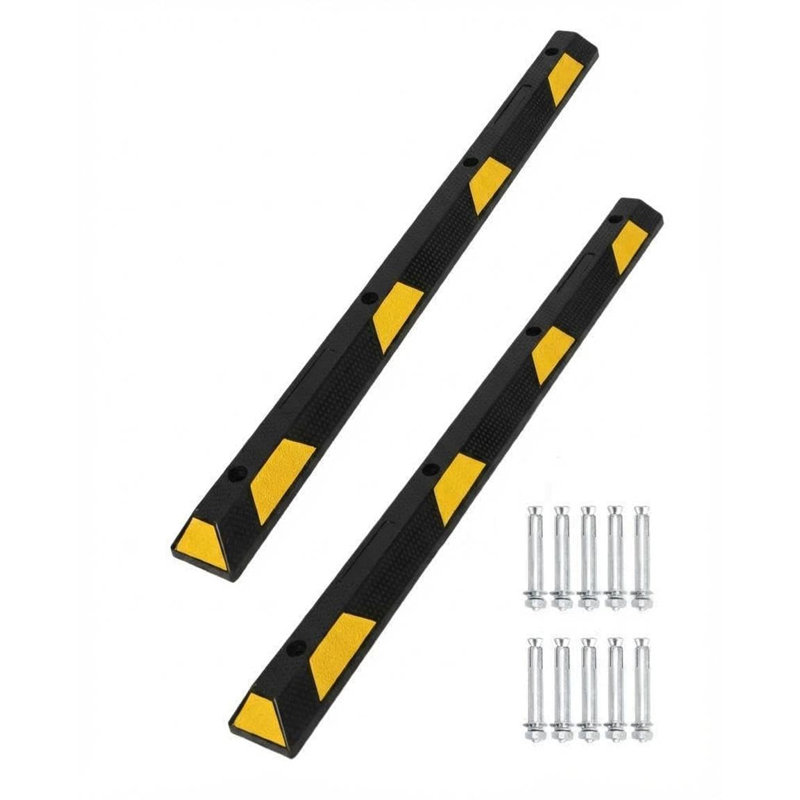 Lot de 2 bordures de stationnement en caoutchouc de 183 cm (72 po) – Butée de stationnement robuste, butée de roue de qualité industrielle avec bandes réfléchissantes, surface antidérapante pour garage, allée, entrepôt et stationnements