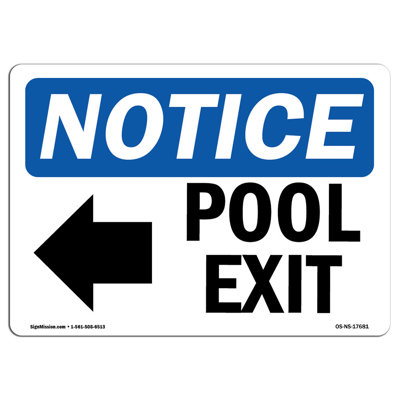 Pool Exit [Left Arrow] Aluminum Sign 18 x 24