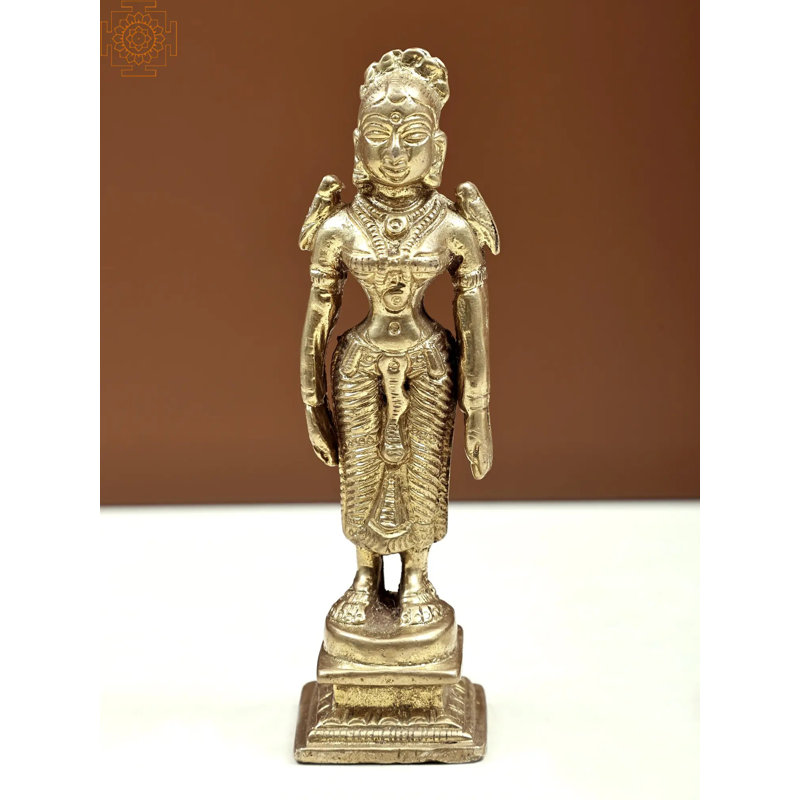 Petite statue traditionnelle indienne en laiton de 4 po pour femme