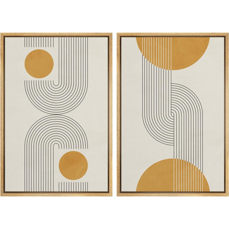 Impression sur toile encadrée neutre jaune Mid-Century
