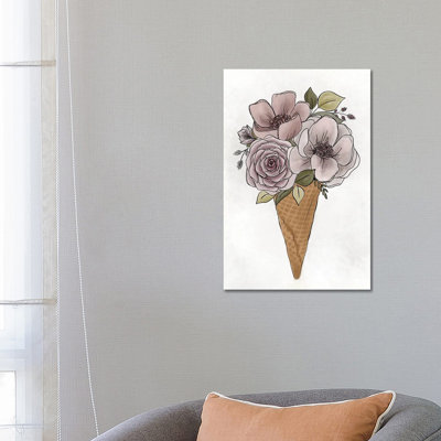 Floral Ice Cream Cone 1 Piece Wrapped Canvas Wall Art