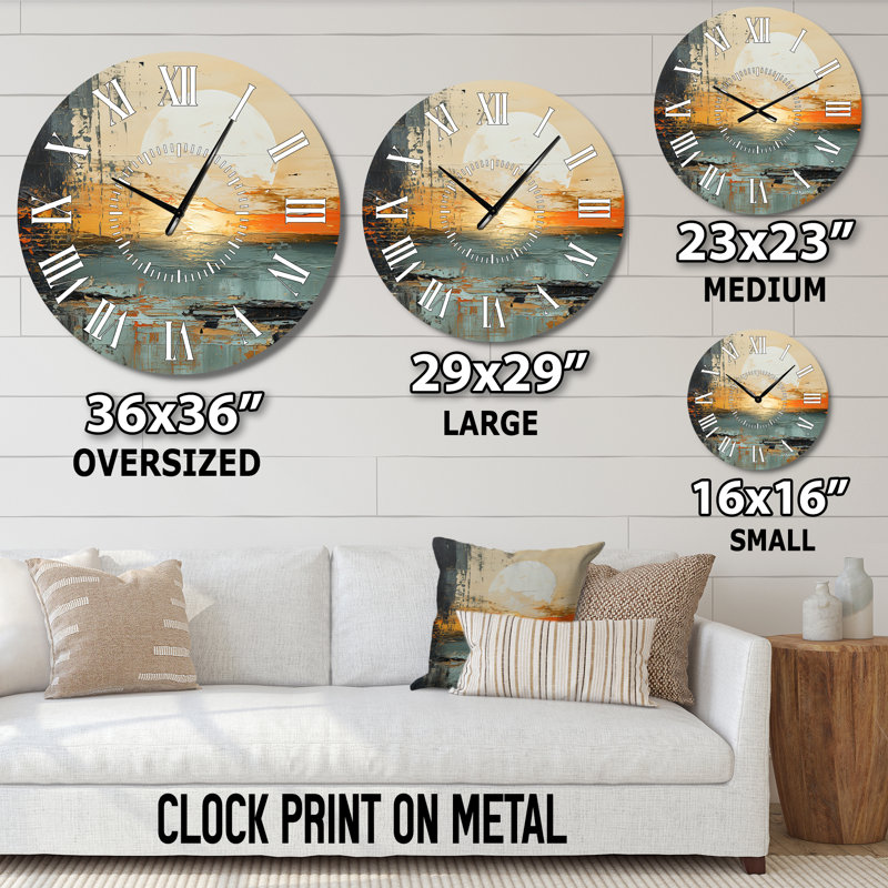 Horloge murale moderne Modern Coastal Mystic Sunrise I, Surdimensionné