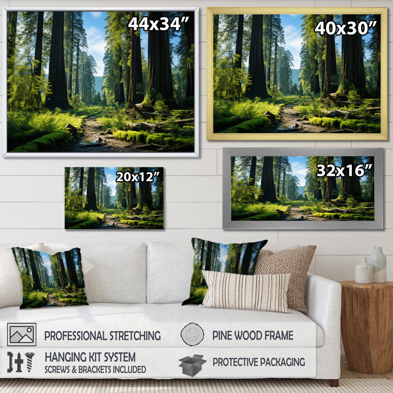 «Redwood Giants Tree Forest II», reproduction d'art sur toile, H 34 po x l 44 po x P 1,5 po, Or