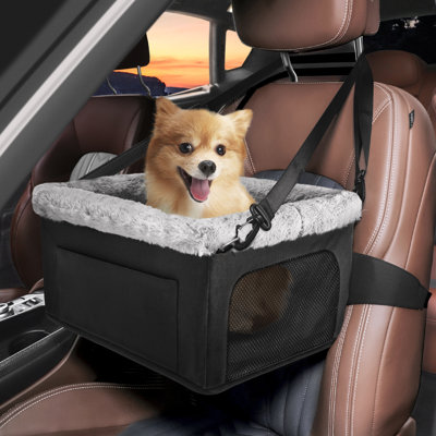 Siège d'appoint pour chien de luxe avec structure en métal robuste et laisse de sécurité pour les petits animaux de compagnie pesant jusqu'à 20 lb - Siège d'auto portatif pour chiot avec coussin épais et poches de rangement pour petits chiens, noir