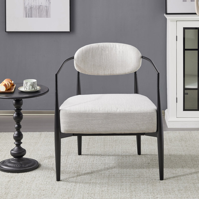 Terrell Fabric Upholstered Accent Armchair, Beige Polyester, Black