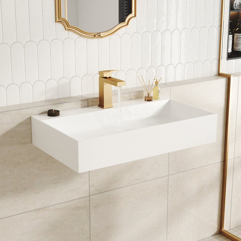 Lavabo de salle de bain mural rectangulaire en résine à surface solide Casainc