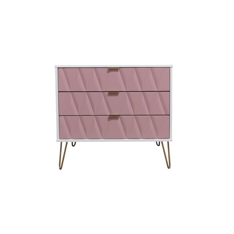 Fully Assembled Payson 3 Drawer Chest, White/Pink